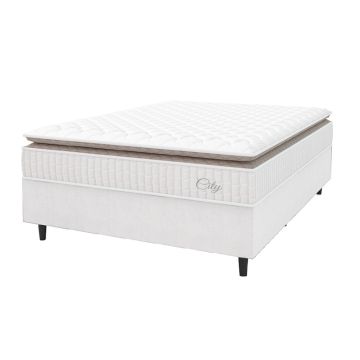 Cama Box Colchão Casal King Molas Ensacadas City Pillow Top 193x203x61cm Linho Hellen