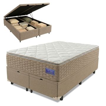 Cama Box Baú Queen Colchão Ortopédico Magnus Molas Superlastic Pillow Top 158x198x79 cm Hip Sleep
