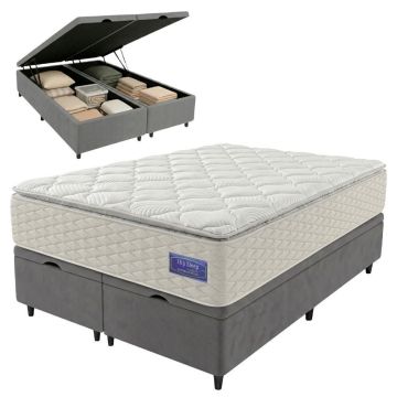 Cama Box Baú King Colchão Ortopédico Atena Molas Ensacadas Pillow Top 193x203x79cm Hip Sleep