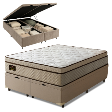 Cama Box Baú Colchão King Gazin Inglaterra Premium Molas Ensacadas e Euro Pillow 193x203x73cm