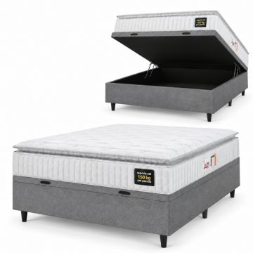 Cama Box Baú Colchão Casal Espuma D45 Lazio Pillow Top 138x188x70cm