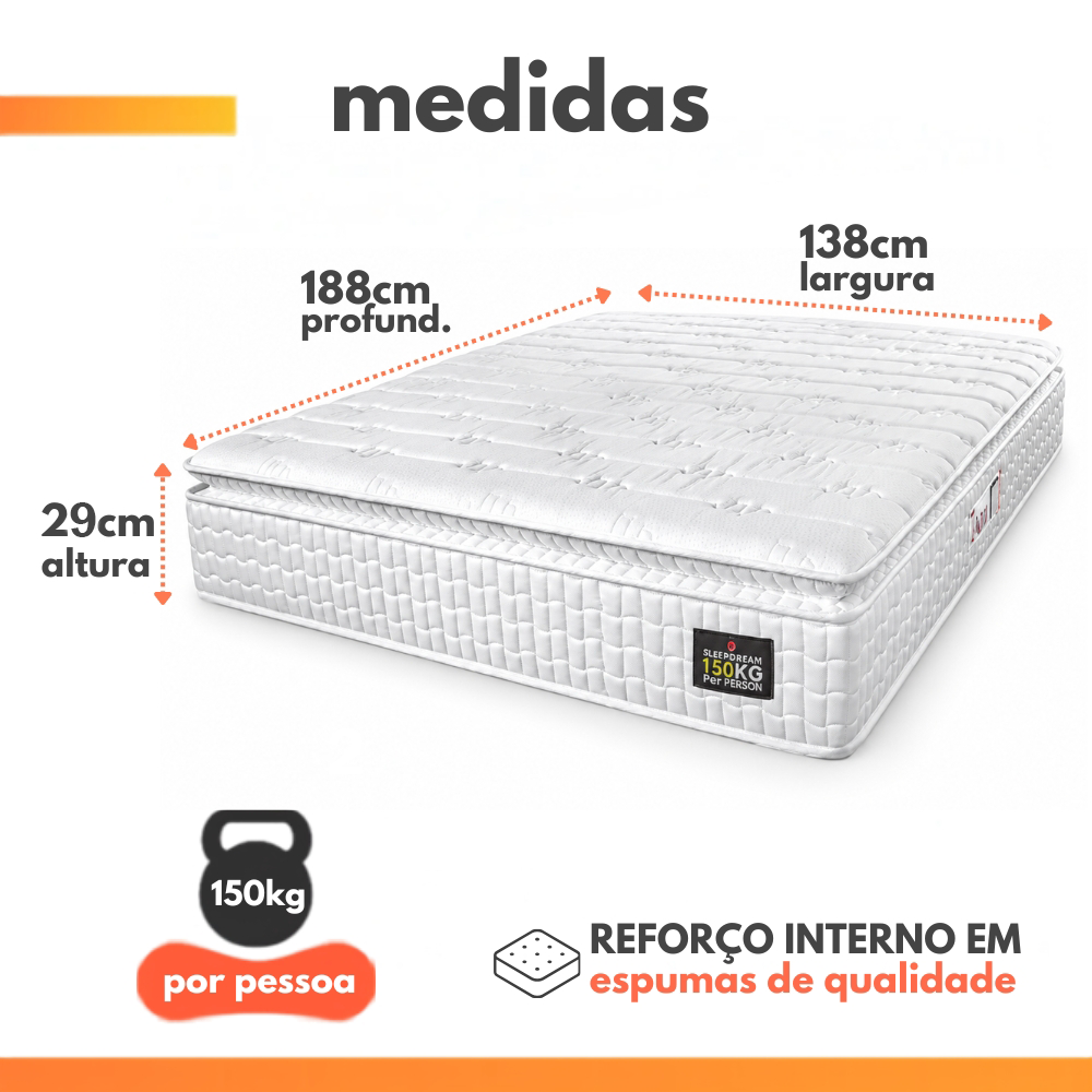 Cama Box Baú Colchão Casal Espuma D45 Lazio Pillow Top 138x188x70cm