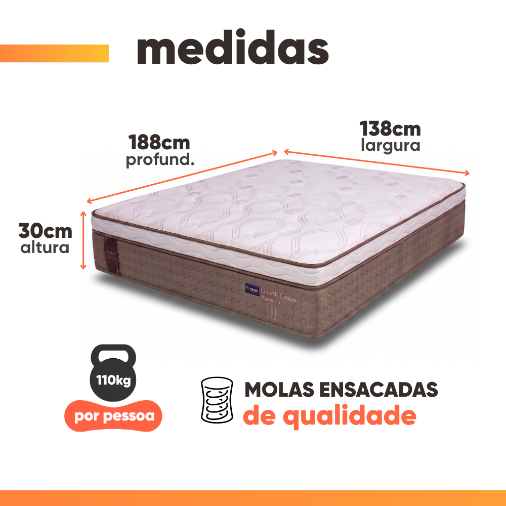 Cama Box Baú Colchão Casal Molas Ensacadas Alameda 138x188x71cm Probel