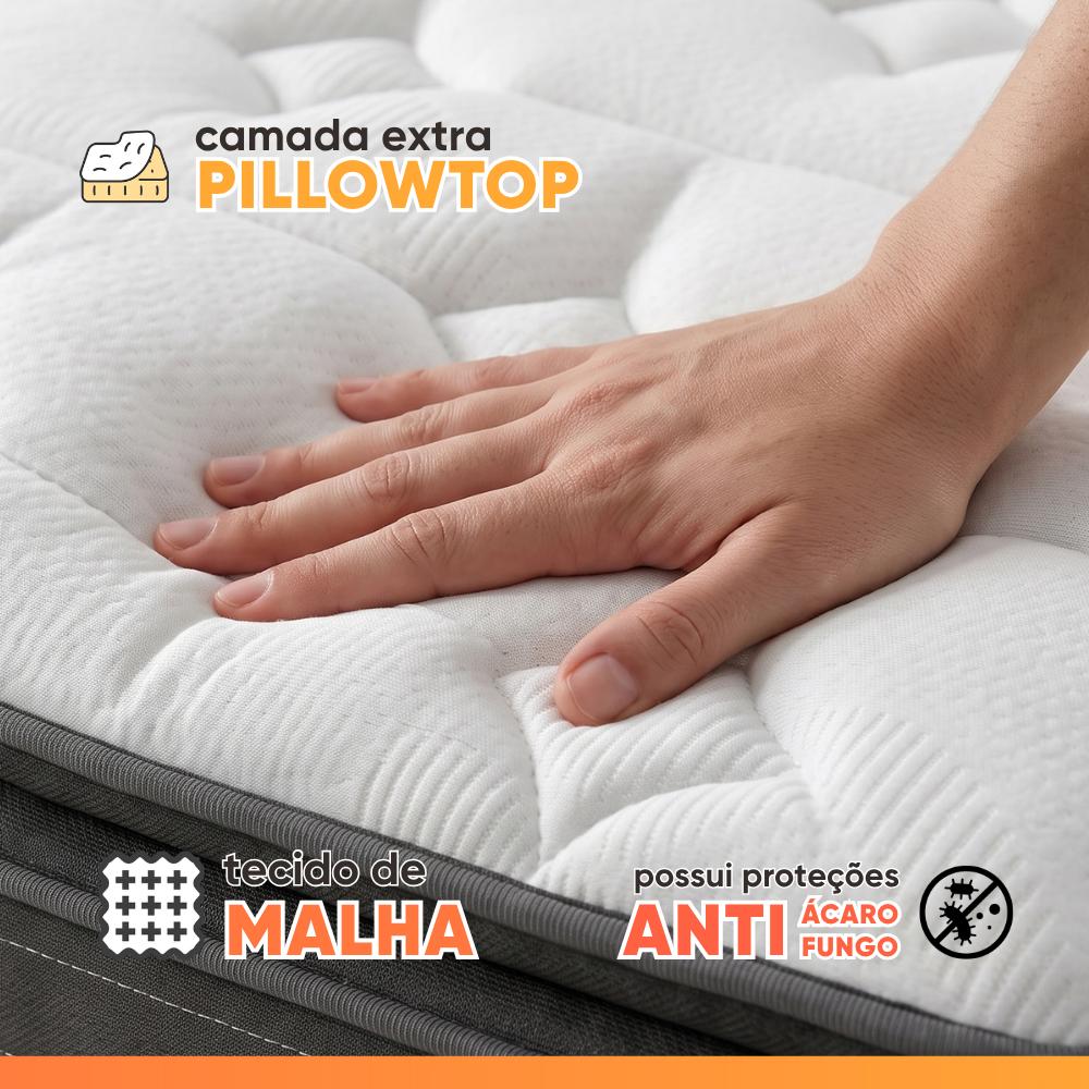Colchão Casal Molas Ensacadas Pillow Super Monaco 138x188x34cm Probel - Suporta até 180kg por pessoa