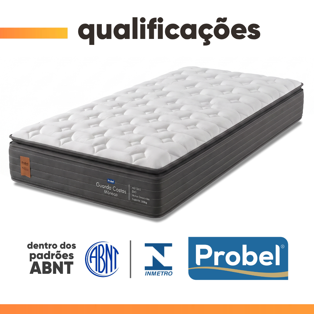Colchão Solteiro Molas Ensacadas Pillow Super Monaco 88x188x34cm Probel - Suporta até 180kg