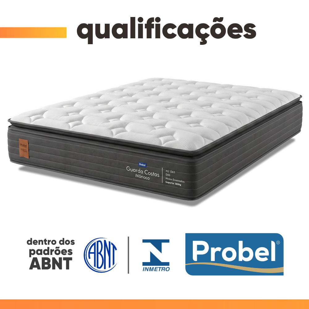 Colchão Queen Molas Ensacadas Pillow Super Monaco 158x198x34cm Probel - Suporta até 180kg por pessoa