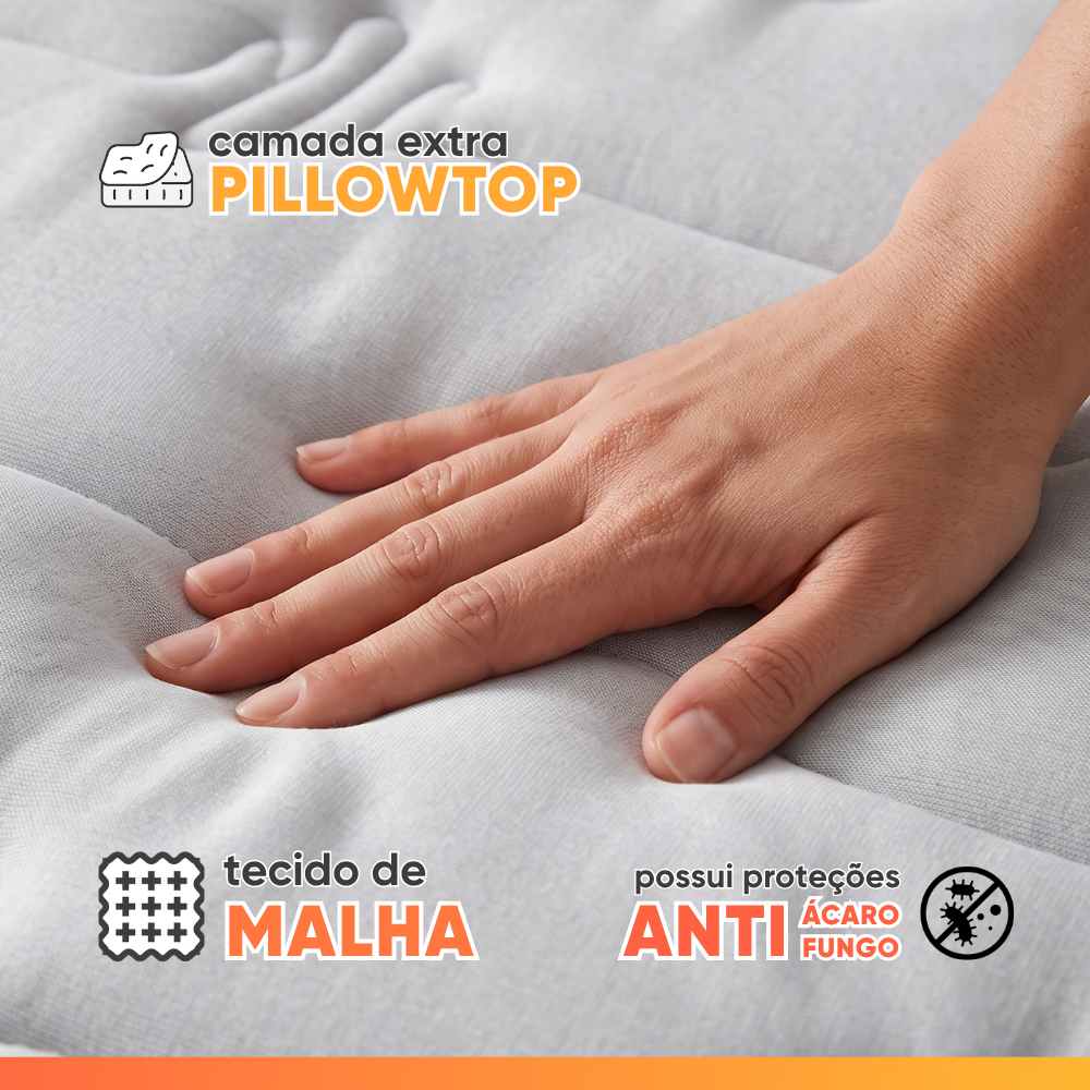 Cama Box Colchão Casal Espuma D33 Vangogh Pillow Top 138x188x67cm Hellen - Suporta até 120kg por Pessoa