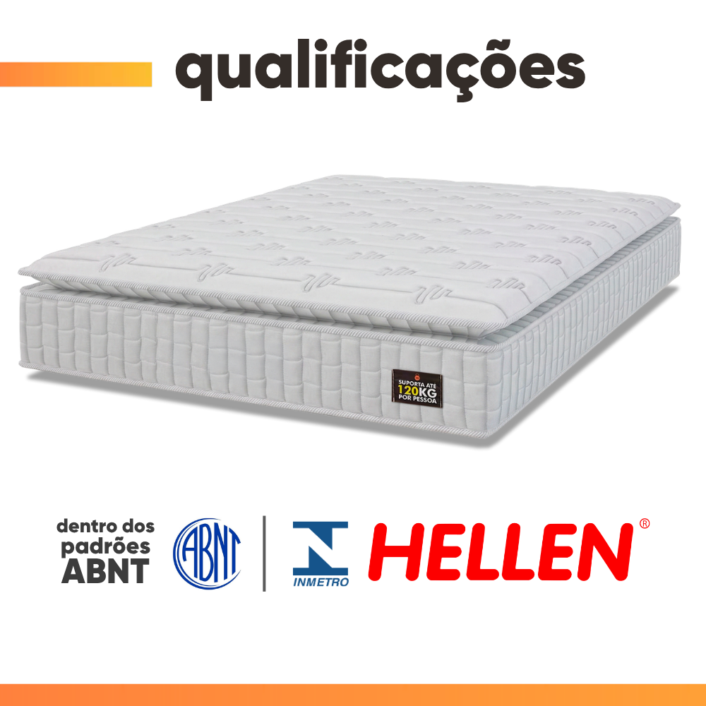 Cama Box Colchão Casal Espuma D33 Vangogh Pillow Top 138x188x67cm Hellen - Suporta até 120kg por Pessoa